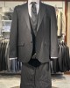 Klasik Kesim 4 Drop Mono Yaka Çizgili Yelekli Takım Elbise Siyah