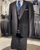İtalyan Stil Kırlangıç Yaka Yelekli Takım Elbise Siyah 2