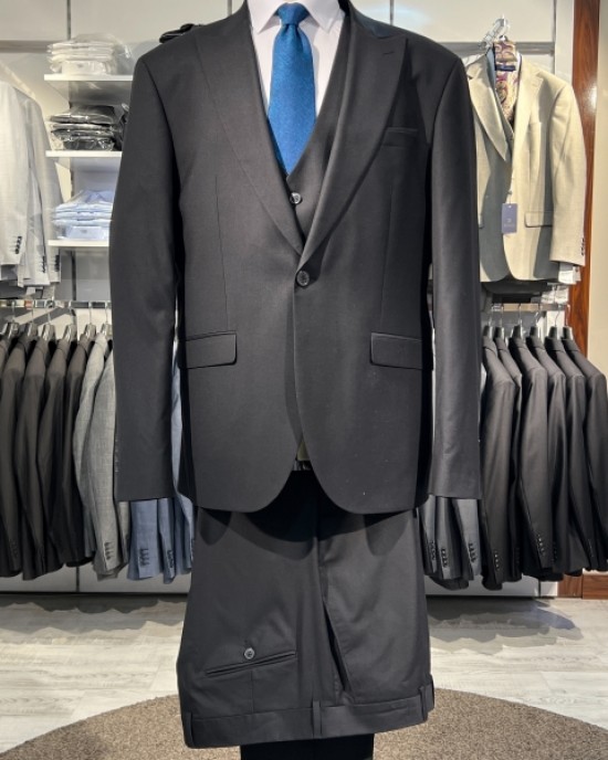 İtalyan Stil Kırlangıç Yaka Yelekli Takım Elbise Siyah 4 Drop