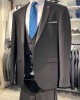 İtalyan Stil Kırlangıç Yaka Yelekli Takım Elbise Siyah 5