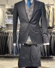 İtalyan Stil Kırlangıç Yaka Çizgi Yelekli Takım Elbise Siyah
