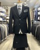 İtalyan Stil Kırlangıç Yaka En Boy Likra Slim Fit Takım Elbise Siyah
