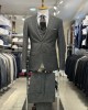 İtalyan Kesim Slim Fit Mono Yaka Çizgili Yelekli Takım Elbise Gri